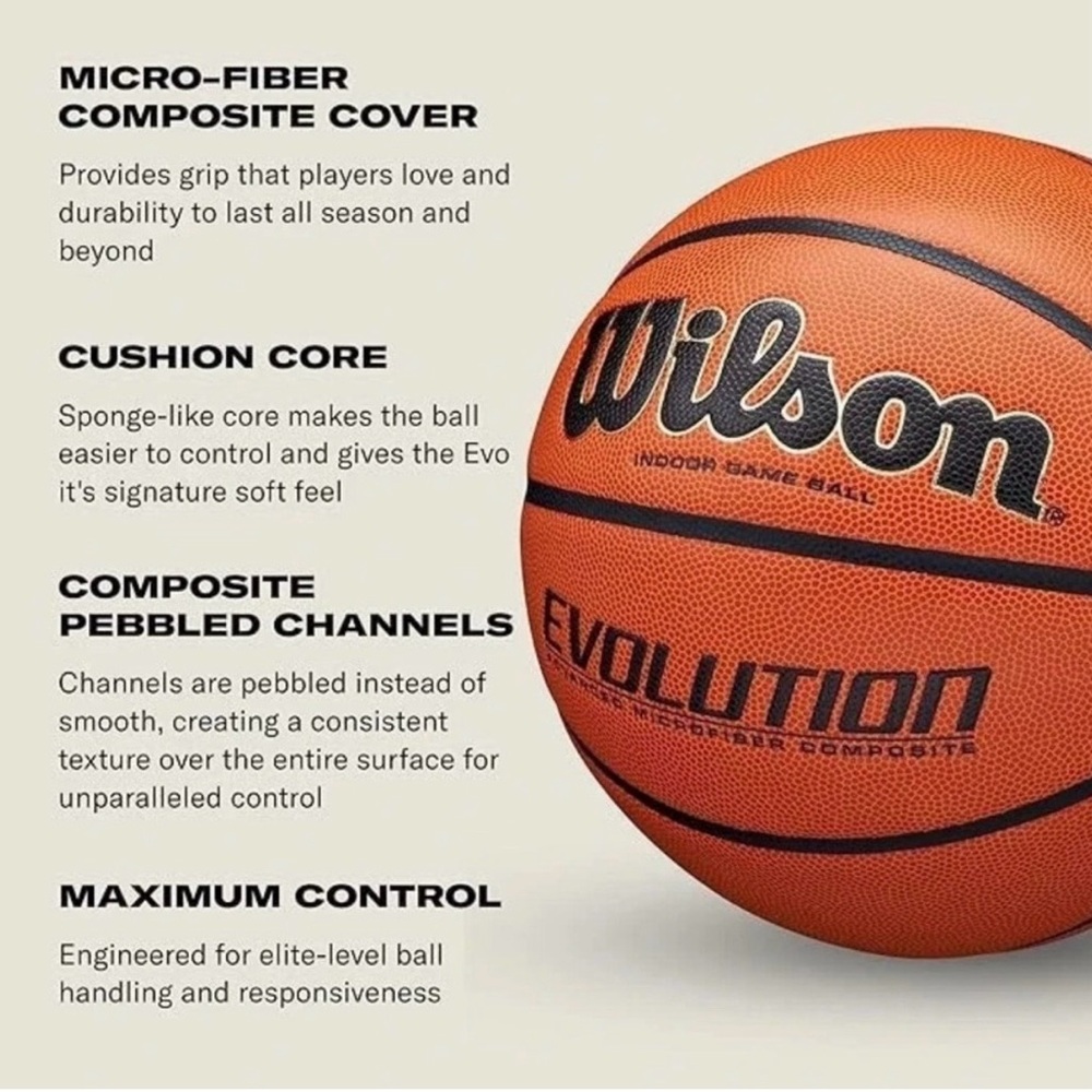 Wilson Evolution Basketball 29.5" Official
Size 7 Indoor Game Ball NWOT - Picture 5 of 5